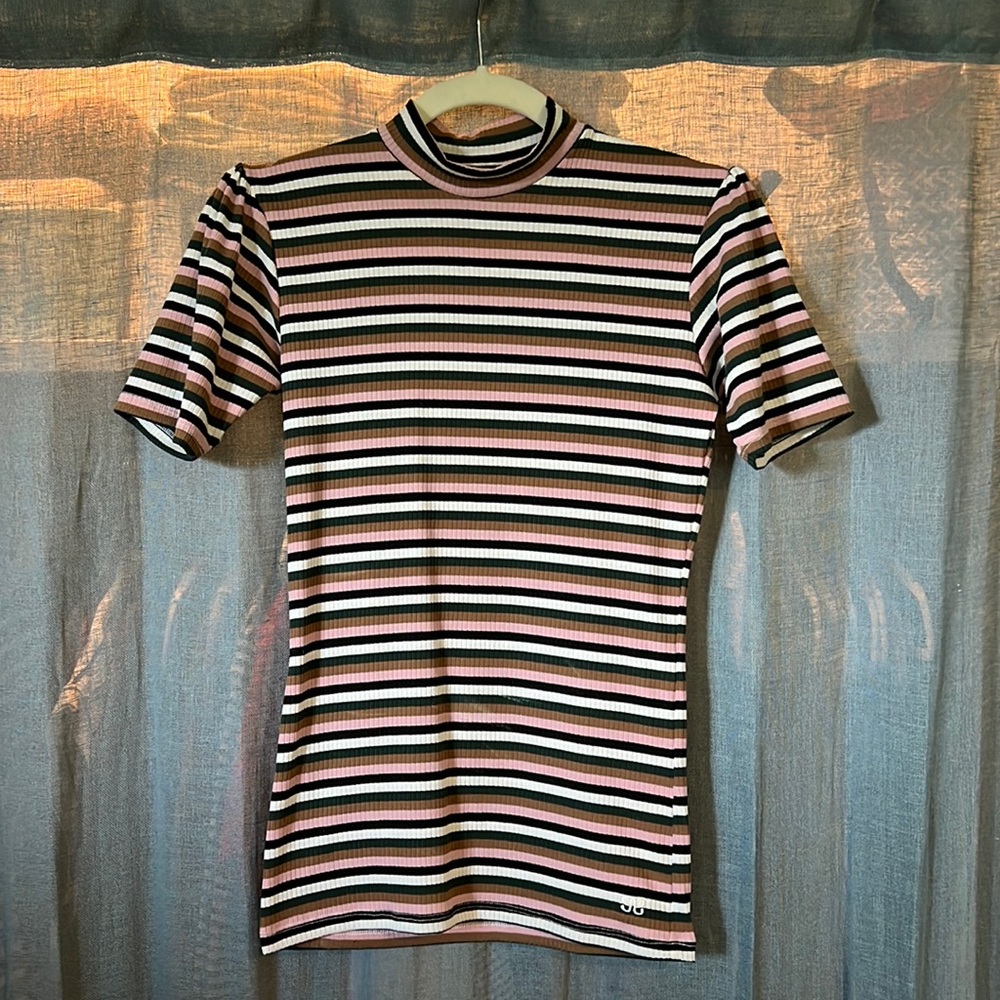 Albion Fit, striped mock neck tee
